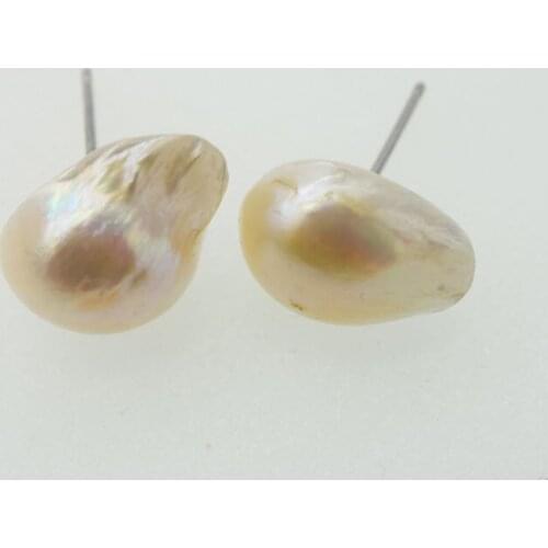 Freshwater pearl white baroque 10*15mm stud earrings FPPJ wholesale beads nature