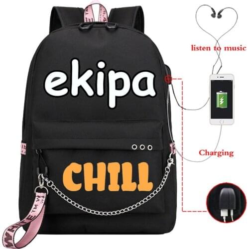 Teen School Bag for Girls Backpack Women EKIPA Printing Bookbags Middle Student Schoolbag Large Black USB Charging Nylon Bagpack