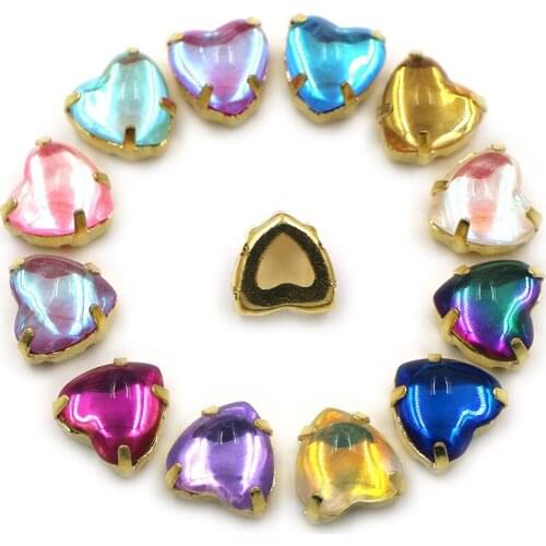 Jewelry Making Heart Shape Glass Crystal Strass Gold Claw Sewn Rhinestones For Earrings Necklace Clothing Accessories