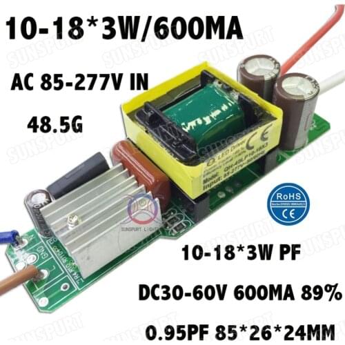 5-100Pieces High PF Isolation 36W AC85-277V LED Driver 10-18x3W 600mA DC30-60V LEDPower Constant Current LED Lamp Free Shipping