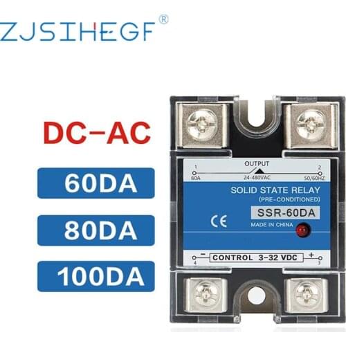 Solid State Relay SSR-60/80/100DA Singe Phase 24-480VAC TO 3-32VDC With Heat Sink 60A 90A100A DC Control AC