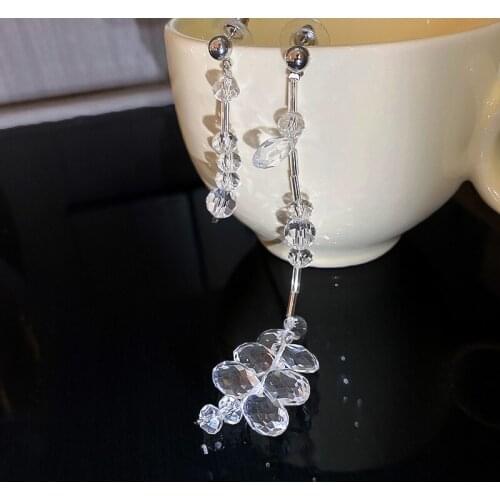 Origin Summer Korea Transparent Crystal Long Drop Earrings Clear Geometrical Irregular Asymmetry Earring for Women Party Jewelry