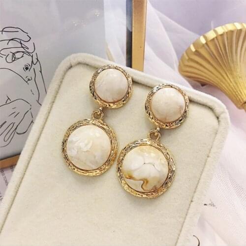 SHIFEEL 2019 New Fashion Retro Court style 925 silver pin Stone texture Pearl Earrings personalit Pendientes Women jewelry