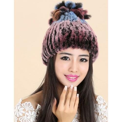 Winter Hats and Caps For Women Russian Hat Femme Girls' Hats Real Fur Floral Top Winter Thicken Gorros Beanie Female