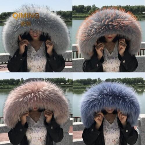 Winter Scarf Real Natural Raccoon Fur Collar High-quality Fox Fur Fashion Coat Collar Cap Collar Hijab Women Luxury Scarfs