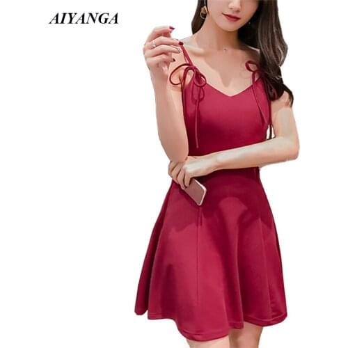 L-4XL Red Sexy Dress Women 2019 Spring Summer Spaghetti Strap Dresses Female V Neck A-Line Dresses Short Style Plus Size Club