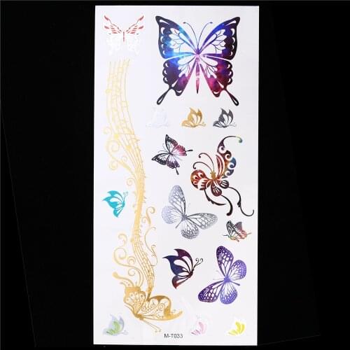 1 Sheet Metallic Gold Silver Tattoo Flash Waterproof Decal Beauty Butterfly Henna Temporary GM-T033 Tatoo for Women Body Art Hot