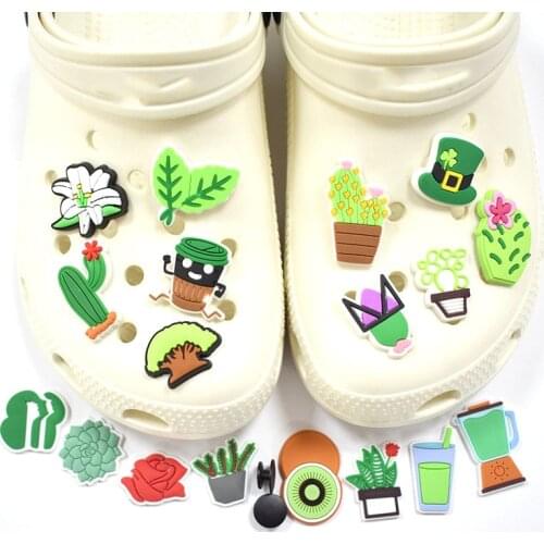 1pcs Shoe Decoration Buckle croc Charms green leaves cactus rose JIBZ DIY combiation Christmas party girlfriend birthday gift