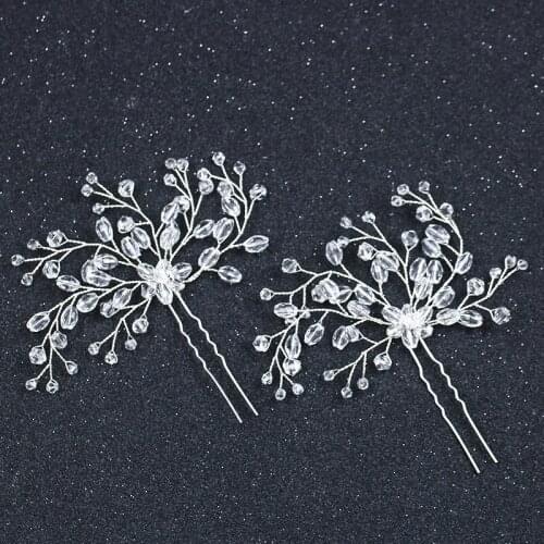 1PCS Twig Style Crystal Silver Women Hair Pins Wedding Handmade Hair Sticks Bridal Beads Head Decoration Ornament