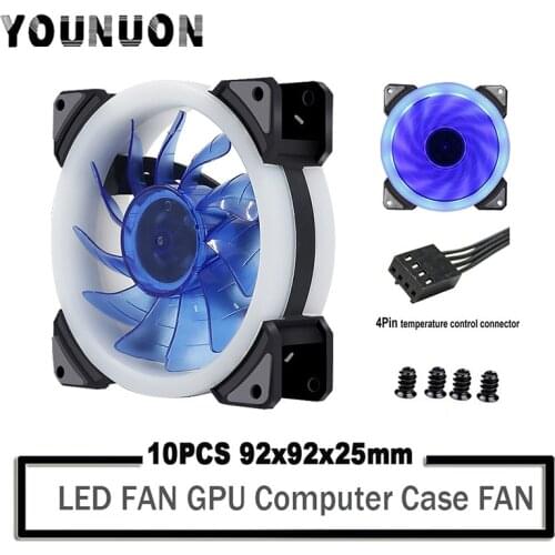 10PCS 90mm LED Blue Light 4PIN 3PIN PC Desktop Computer Case Cooling Cooler Fan 12V 92x92x25mm GPU CPU Cooler Double Halo Light