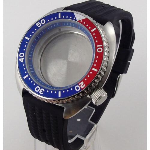 45mm Watch Case + Rubber Strap Fit For NH35 NH35A NH36 NH36A Sapphire Glass Alloy Bezel Insert 50M Waterproof Screw In Crown
