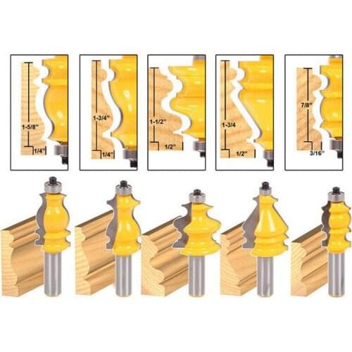 5PC Woodworking Line Handrail Knife Router Bit 1/2" Shank Line knife Woodworking cutter Tenon Cutter for Woodworking Tools