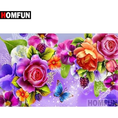 HOMFUN Full Square/Round Drill 5D DIY Diamond Painting "Flower butterfly" 3D Diamond Embroidery Cross Stitch Home Decor A18552
