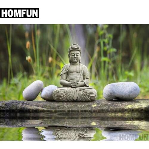 HOMFUN Full Square/Round Drill 5D DIY Diamond Painting "Buddha & Stone" 3D Embroidery Cross Stitch 5D Home Decor Gift A00645