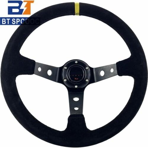 Mo Car Sport Steering Wheel 14Inch 350mm Deep Dish Racing Rally Universal Black Line Suede Drift Steering Wheel