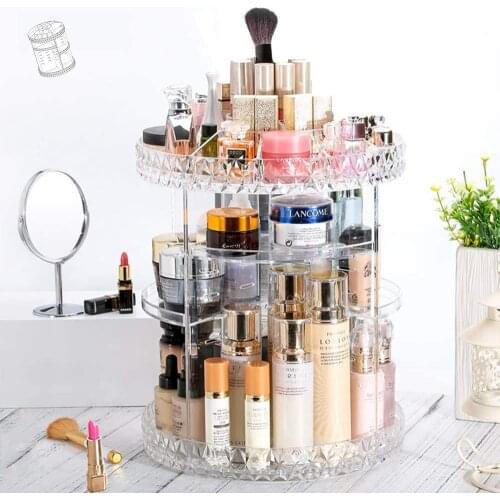 White 1PC 360 Degrees Rotating Cosmetic Storage Rack Lipstick Jewelry Case Holder Display Stand Cosmetic Box MakeUp Organizer