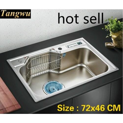 Free shipping Household standard kitchen single trough sink vogue wash the dishes 304 stainless steel hot sell 72x46 CM