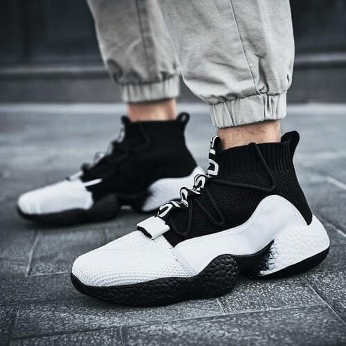 Large Size Hightop Summer Mens Sports Shoes Women Socks Sneakers Sport Man Brand Tennis Male Running Shoes 47 Black White D-635