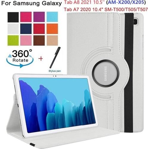 Case For Samsung Galaxy Tab A7 10.4" (2020) Case Stand Cover 360 Rotating for SM-T500/T505/T507 PU Leather Flip Tablet Case +pen