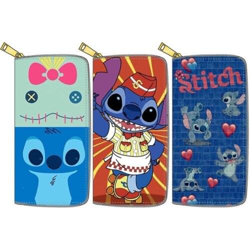 Disney New Stitch PU Long Zipper Wallet Stitch Wallet Student Cute Wallet Birthday Gift Coin Purse Women Wallets Moon Purse