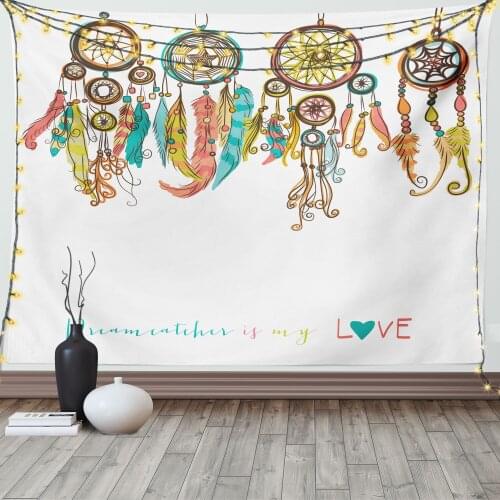 Dreamcatchers Boho Tapestry Love of Ornaments Saying Satin Fabric Wall Hanging for Bedroom Living Room Dorm Meeting Background
