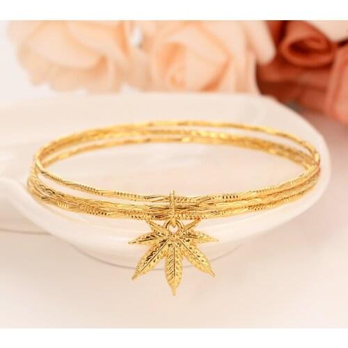 Dubai India Charm Bracelet Gold Marijuana leaves bangle kids girls women Hand Chain Jewelry anklets Arab gift wedding bridal