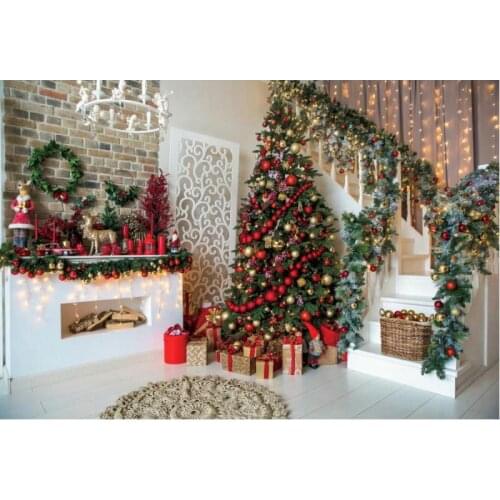 Christmas Backdrop Baby Shower Newborn Wedding Party Decoration Xmas Tree Stairs Background Photography Photo Booth Studio Props