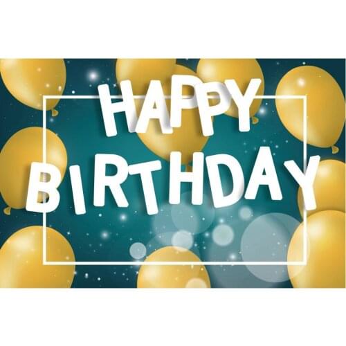 Happy Birthday Backdrop Golden Balloon Cyan Photography Background Celebration Photo Booth Studio Decor