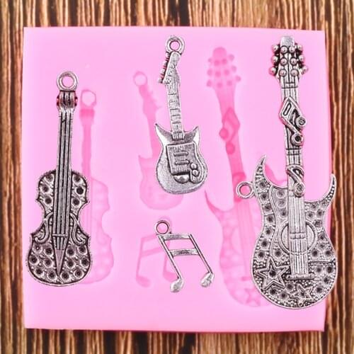 Guitar Shape Silicone Mold DIY Party Cake Decorating Tools Fondant Baking Cookie Chocolate Candy Resin Clay Molds
