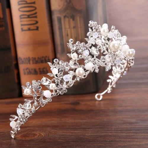 Luxury Bride Pearl Handmade Crown Branch Princess Crown Tiara Hairband Birthday Crown Hair Accessories wedding Jewelry