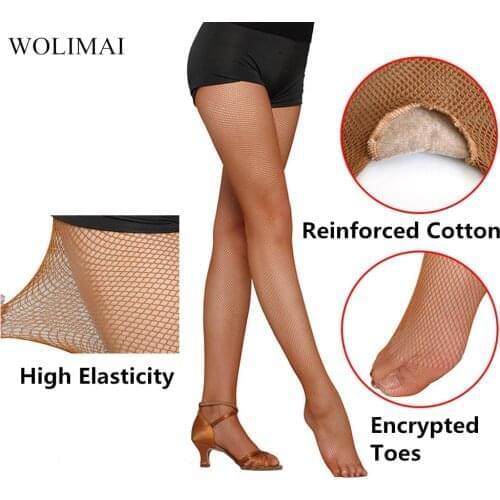 Latin Dance Stockings Pantyhose Fishnets Toe Socks Net With Crotch Professional Latin Dance Accessories Caramel Ballet Adult