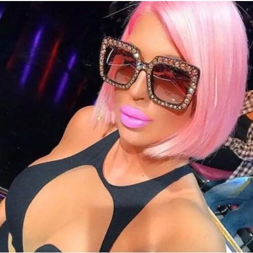 Fashion Crystal Diamond Square Sunglasses Women 2019 Luxury Brand Plastic Oversized Sun Glasses Vintage Shades Ladies Oculos Top