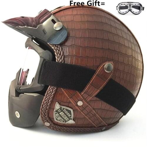 2020 Motorcycle Helmet Retro Vintage Synthetic Leather Casco Moto Cruiser Chopper Scooter Cafe Racer 3/4 Open Face CE DOT