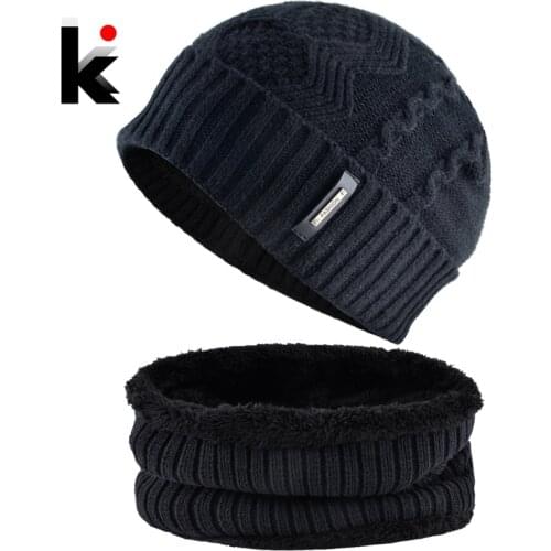 Mens Beanie And Scarf Set Winter Knitted Solid Color Hats Thick Outdoor Sport Warm Sets Women Knit Skullies Bonnet Velvet Cap