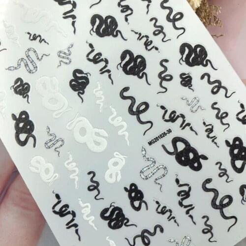 Snake on Nails Black White Sticker Decals Nail Art Tattoo Slider Water Transfer Letter Winter Manicure Decoration Wraps CHU35-GE