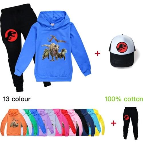 New boys girls 3d Dinosaur sweatshirts pullovers kid Oversized hoodie Children clothes girl Football shirt Suit +Baseball cap