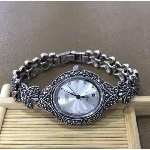 New Limited Edition Classic Elegant S925 Silver Pure Thai Silver Bracelet Watches Thailand Process Rhinestone Bangle Dresswatch