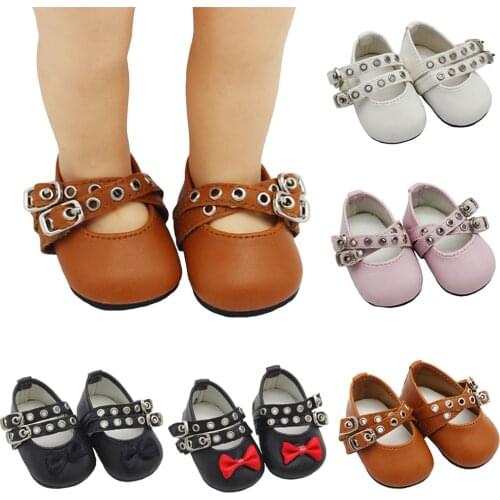 New Arrival 43cm Height Girls Dolls Shoes for 18inch Doll Born Baby Black White Pink Brown Doll Shoes Doll Accessories