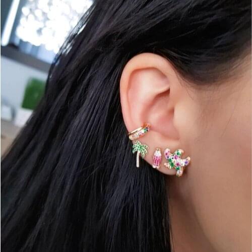 Coconut Palm Tree Charm Earrings colorful cz paved sea star starfish cute lovely jewelry New Trendy women female summer gift