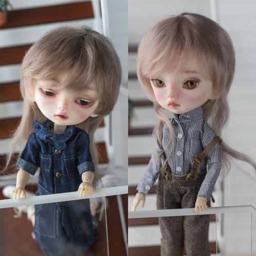 BJD doll wig suitable for 1/3/1/4 size mohair wig wool bangs short hair in front and long back for boys cute short hair