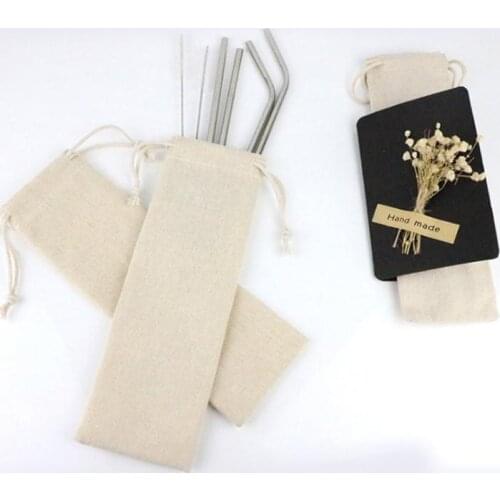 Portable drinking straw storage bag of burlap cotton linen small cloth pouch for picnic travel drawstring bag SN3155
