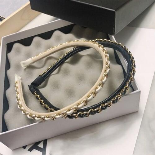 2021 New Arrival Gold Chain PU Leather Headband Hairband Headwear Gift Hair Accessories Female Headress