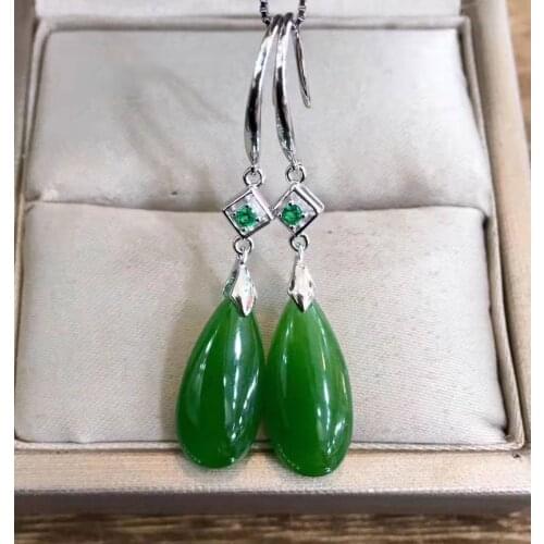 Hetian Jasper Earrings jade delicate Shuitou foot S925 silver inlaid Jasper Earrings