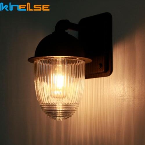 Modern Patio Wall Light Fixture E27 Wall Sconce Black Outdoor Garden Lights Aluminum Anti-Rust Glass lamp for Courtyards Parks