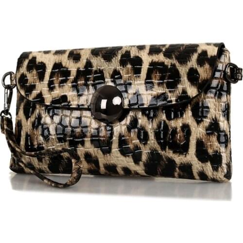 Clutch fashion Leopard day evening clutch bag split leather purse wallet brand chain evening clutch bags ladies shoulder bag