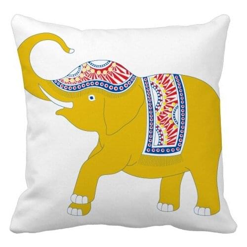 Thailand Yellow Elephant Shield Throw Pillow Square Cover