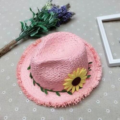 Europe America Lala Grass Sunflower Children Fedoras Hats Spring Summer Brand Flanging Girl And Boy Straw Hats 52-53cm