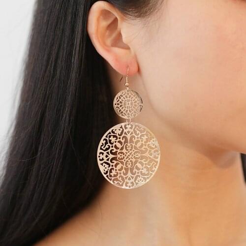 Vintage Hollow Disc Frosted Earrings For Women Ethnic Carved Earrings Women Earing Jewelry European And American Earings