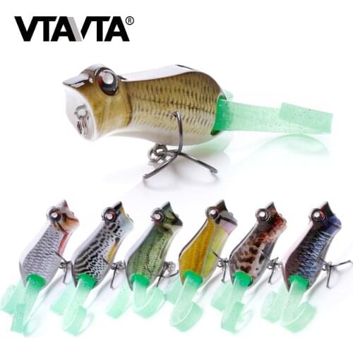 VTAVTA 52mm 11g Topwater Artificial Bait Frog Fishing Lure Hard Bait Popper Fishing Wobblers Swimbait Crankbait With Soft Tail