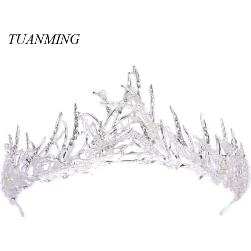 Silver Color Bronze Women Fire Style Tiara Crown Crystal Rhinestone Bride Hair Jewelry Hair Accessories For Women Ornaments
